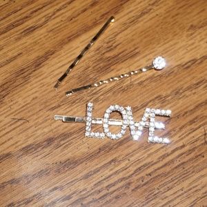 NWT crystal hair pins Love 3 piece set